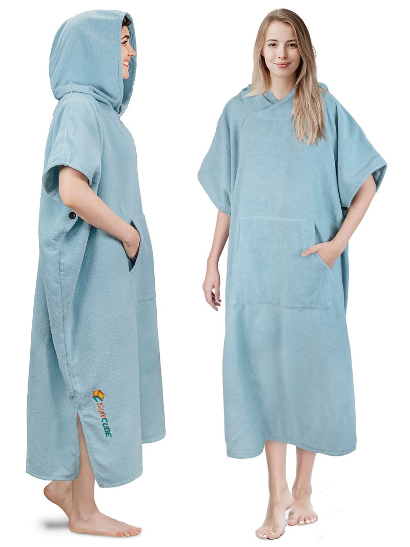 Suncube SUN CUBE Light Blue Microfiber Polyester Surf Poncho Changing Robe with Hood, Quick Dry, Absorbent, Unisex, One Size Fits Most, 44 Inches - Image 1